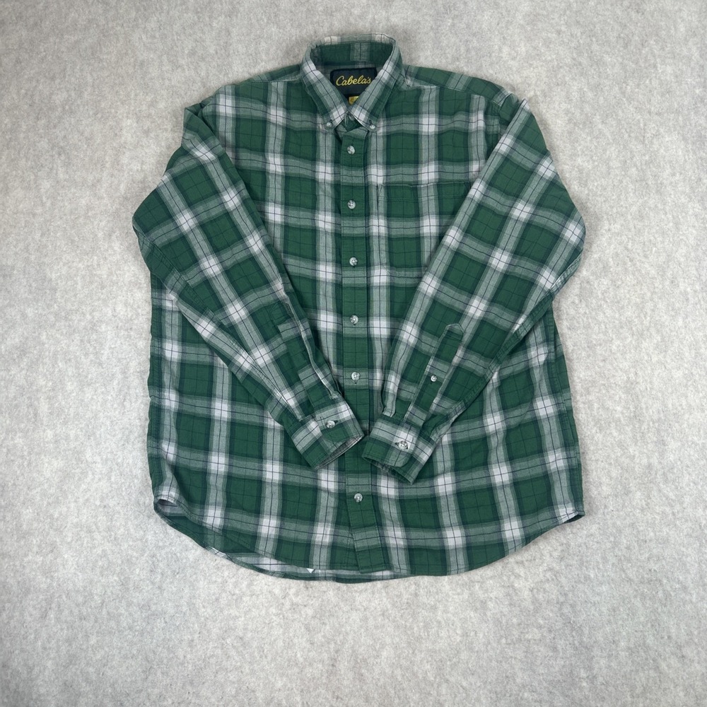 Cabela's Shirt Mens Large Tall Green Long Sleeve Plaid Button Up Workwear